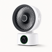 Morven Drift rechargeable desk fan in white, front view on a plain background