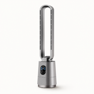 Morven Glide bladeless tower fan, front view on a plain background