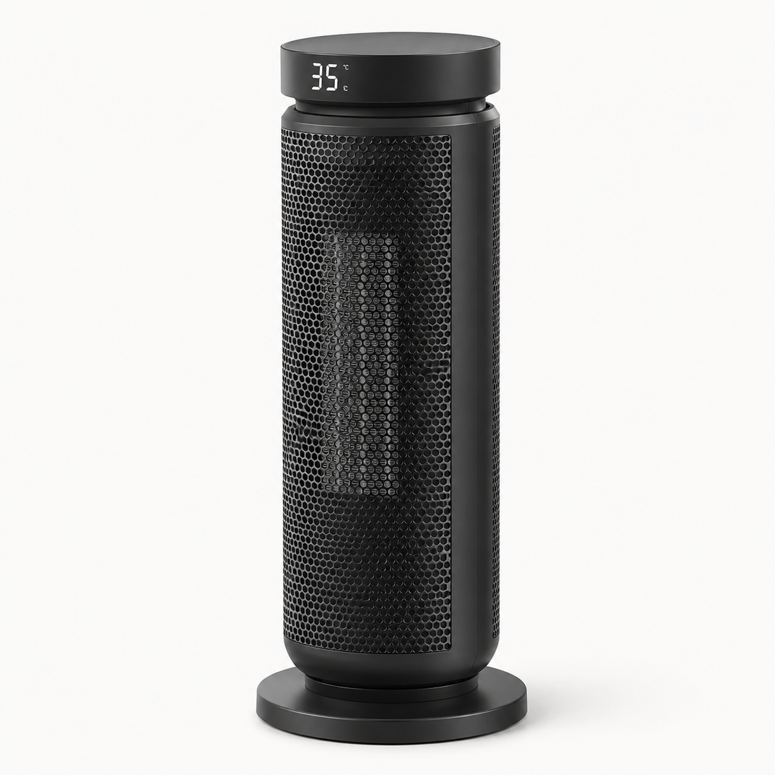 Morven Hearth space heater in black, front view on a plain background