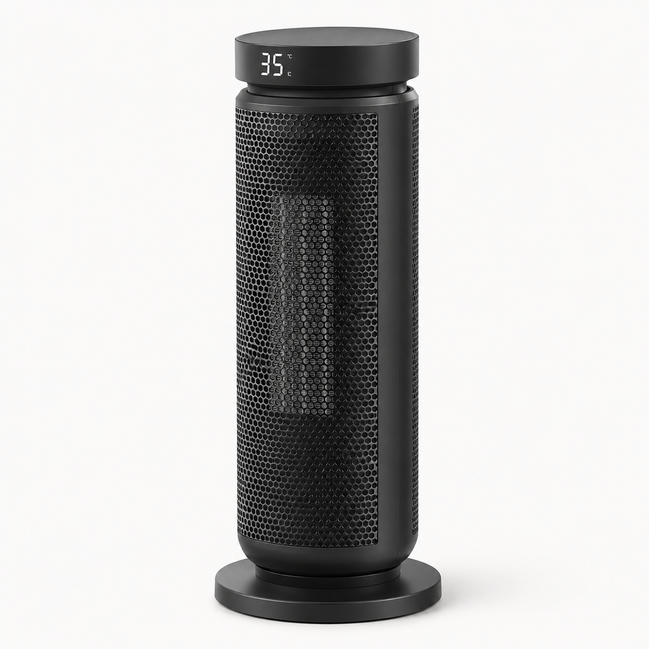 Morven Hearth space heater in black, front view on a plain background