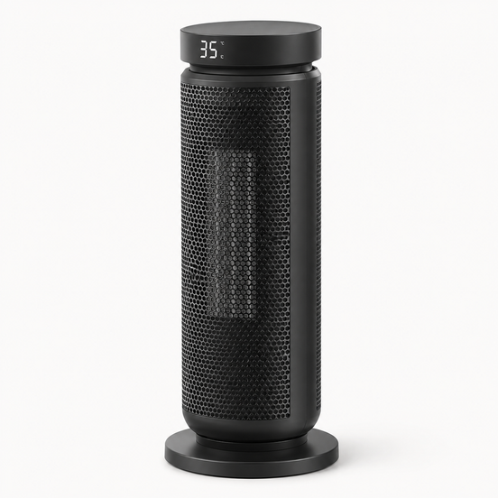 Morven Hearth space heater in black, front view on a plain background