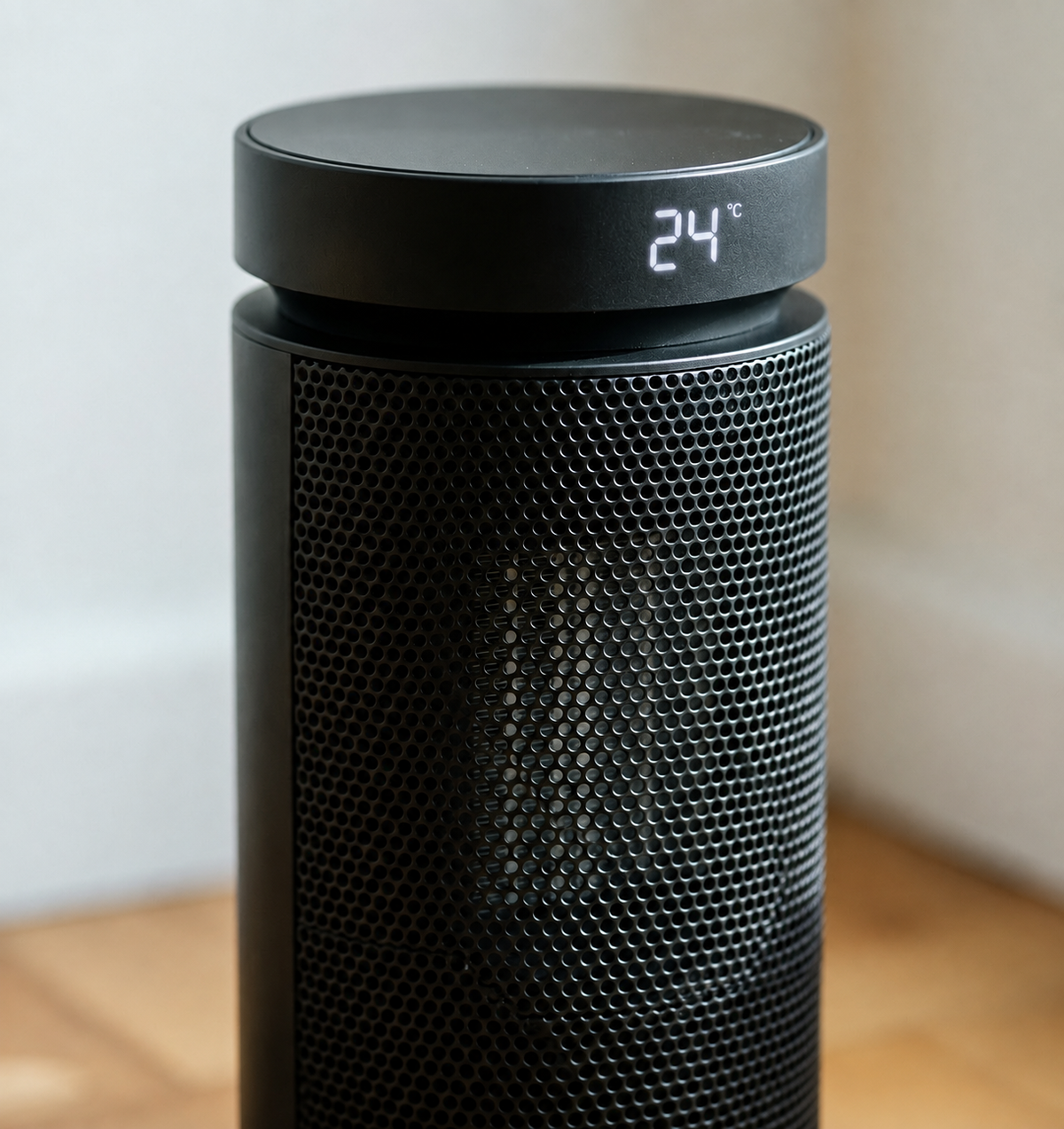 Close view of the Morven Hearth Compact space heater showing its temperature display