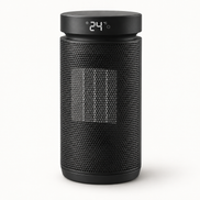 Morven Hearth Compact space heater in black, front view on a plain background