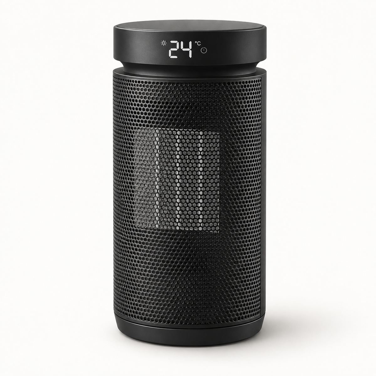 Morven Hearth Compact space heater in black, front view on a plain background