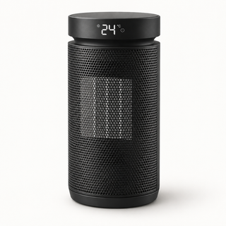 Morven Hearth Compact space heater in black, front view on a plain background