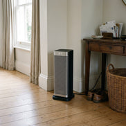 Morven Ingleside space heater in a hallway beside a console table