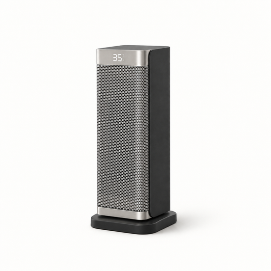 Morven Ingleside space heater in grey, front view on a plain background