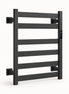 Morven Rail carbon fibre heated towel rail in black, front view on a plain background