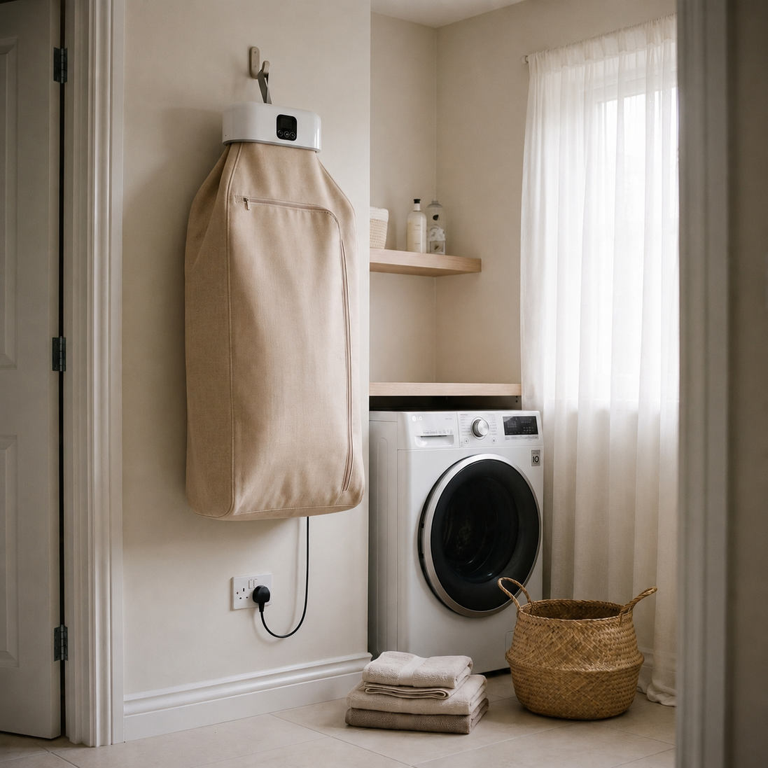 Morven Swathe clothes dryer beside a washing machine in a utility room